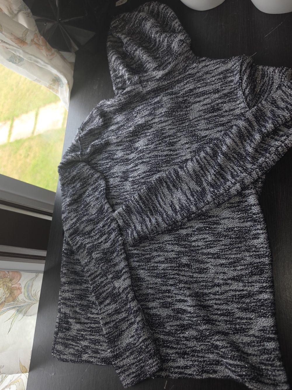 BKE Lounge~ Gray and Black Marled Lace-Up Women’s Sweater - Picture 3 of 3